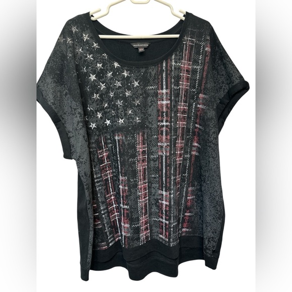 Rock & Republic USA American Flag Shirt Black Cuffed Short Sleeve NWOT - Picture 1 of 6
